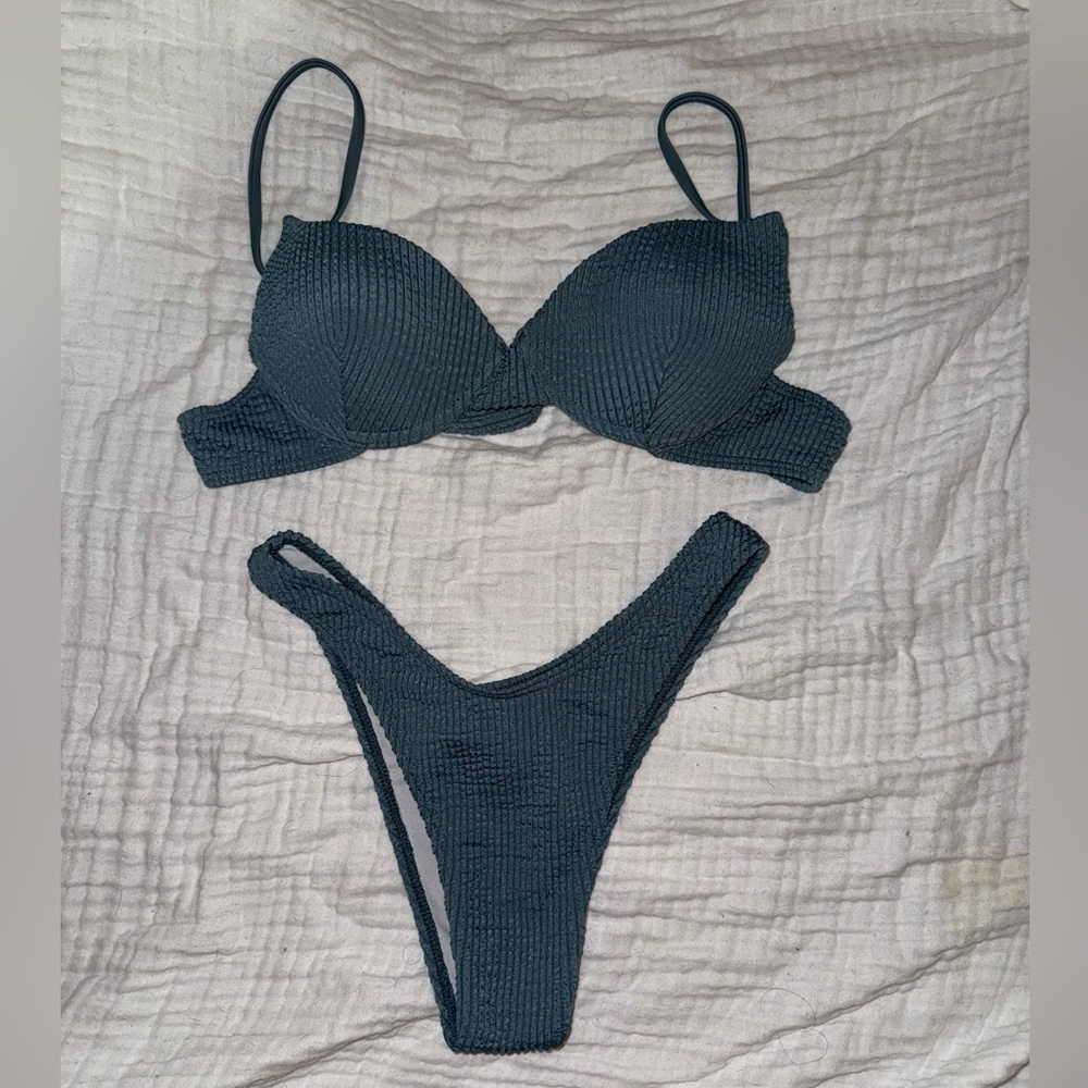 Elegant Charcoal Textured Bikini Set